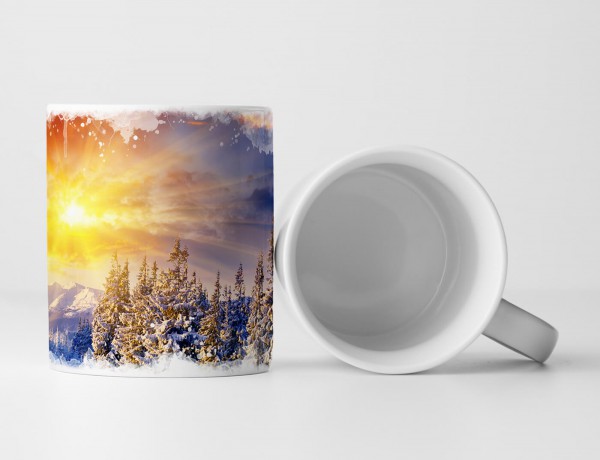 Tasse Geschenk Landschaftsfotografie – Bunter Sonnenaufgang in Schneelandschaft
