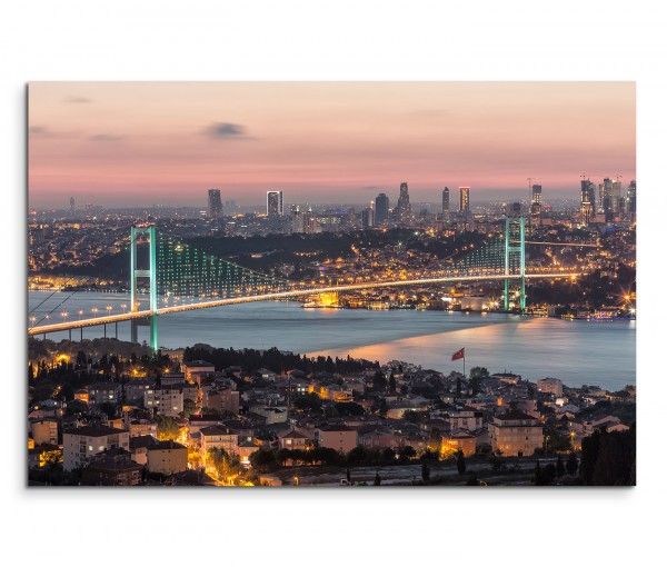 120x80cm Wandbild Istanbul Bosporus Brücke Stadt Lichter Nacht