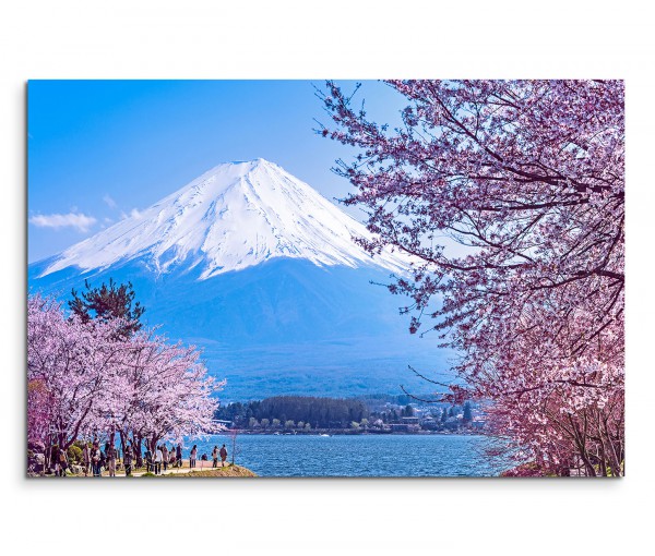 120x80cm Wandbild Japan Fuji Schnee See Kirschbäume