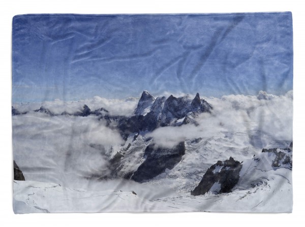 Handtuch Strandhandtuch Saunatuch Kuscheldecke mit Fotomotiv Berge Wolken Schnee