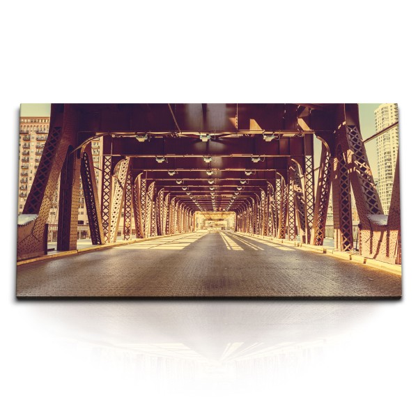 Kunstdruck Bilder 120x60cm Chicago USA Großstadt Eisenbrücke Urban