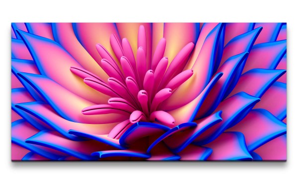 Leinwandbild 120x60cm 3d Art Pflanze Rosa Blau Kunstvoll Dekorativ Blüte