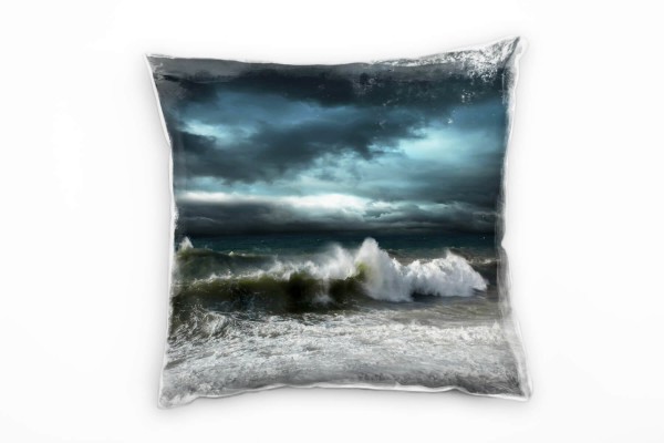 Strand und Meer, dunkel, schwarz, weiß, blau Deko Kissen 40x40cm für Couch Sofa Lounge Zierkissen