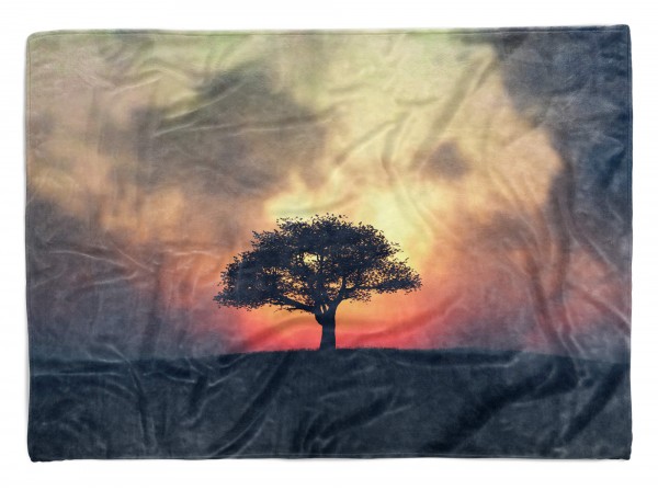 Handtuch Strandhandtuch Saunatuch Kuscheldecke mit Fotomotiv einsamer Baum Aben