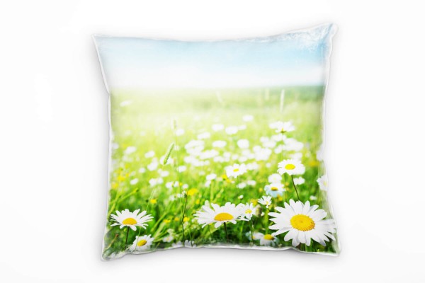 Blumen, Sommer, grün, weiß, Margeriten Deko Kissen 40x40cm für Couch Sofa Lounge Zierkissen