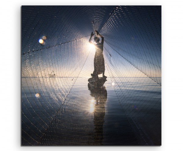 Arbeiterfotografie  Fischer mit Netz auf Leinwand exklusives Wandbild moderne Fotografie für ihre W