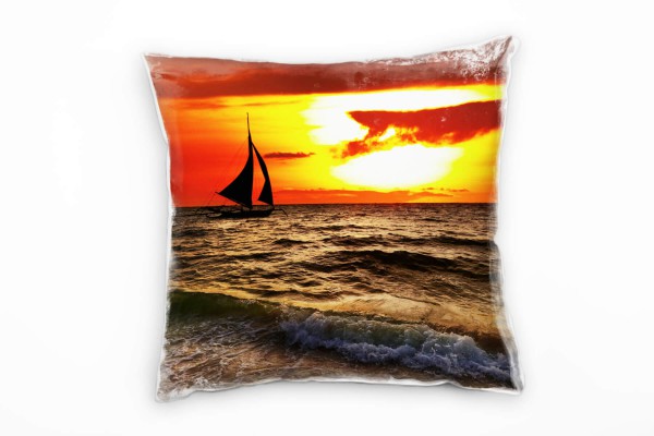 Meer, rot, blau, Segelboot, Sonnenuntergang Deko Kissen 40x40cm für Couch Sofa Lounge Zierkissen