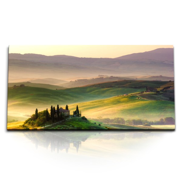 Kunstdruck Bilder 120x60cm Toskana Landschaft Natur Hügellandschaft Sonnenuntergang