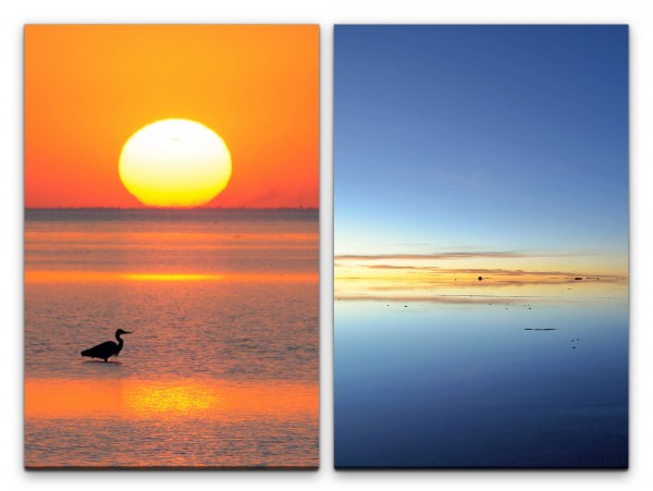 2 Bilder je 60x90cm Sonnenuntergang Meer Horizont Abendröte Warm Erholsam positive Energie