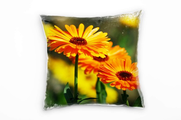 Blumen, orange, grün, Ringelblume Deko Kissen 40x40cm für Couch Sofa Lounge Zierkissen