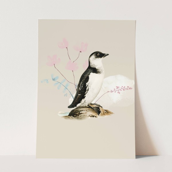 Vogel Motiv Pinguin Wasserfarben Pastelltöne Blumen