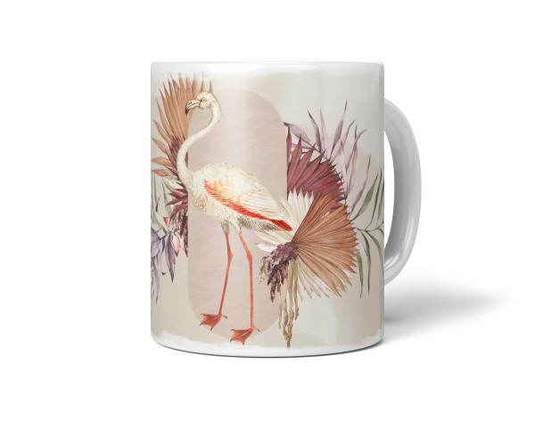 Dekorative Tasse mit schönem Vogel Motiv Flamingo Blumen Exotisch Paradies Pastelltöne
