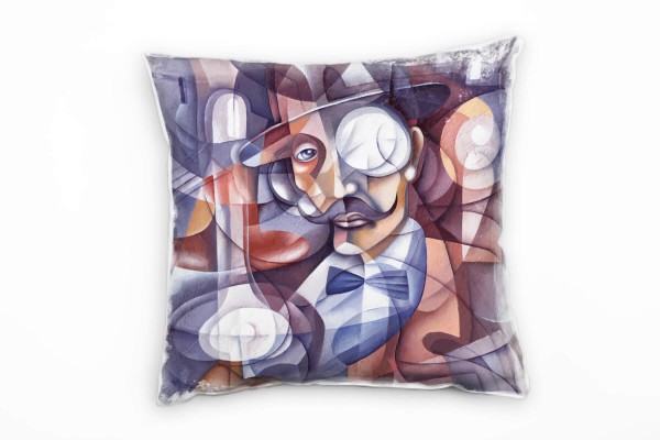 Abstrakt, braun, grau, gemalter Mann aus Flächen, Kubistisch Deko Kissen 40x40cm für Couch Sofa Loun