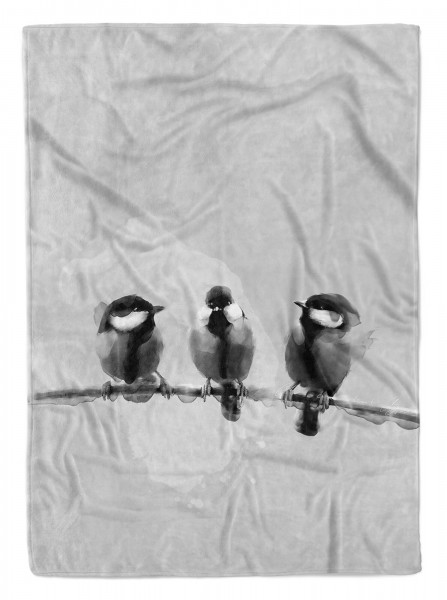 Handtuch Strandhandtuch Saunatuch Kuscheldecke Grau drei kleine Vögel Motiv