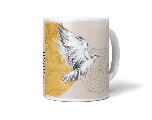 Dekorative Tasse mit schönem Vogel Motiv Falke Flügel Fliegen schönem Design Gold Halbmond
