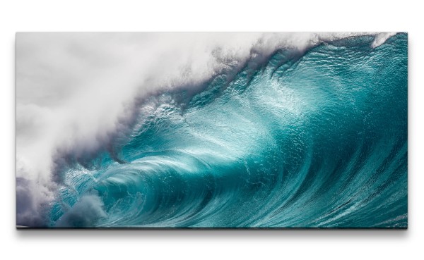 Leinwandbild 120x60cm Welle Wasser Meer Kunstvoll Fotokunst Türkis Kraftvoll