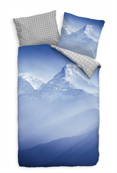 Berg Panorama Schnee Blau Bettwäsche Set 135x200 cm + 80x80cm Atmungsaktiv