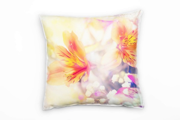 Blumen, orange, pink, gelb, Nah, Unscharf, Sommer Deko Kissen 40x40cm für Couch Sofa Lounge Zierkiss