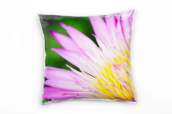 Macro, Blumen, pink, gelb, grün, Seerose Deko Kissen 40x40cm für Couch Sofa Lounge Zierkissen