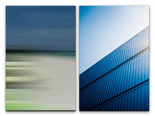 2 Bilder je 60x90cm Blau Business Container Horizont Fotokunst Büro Himmel