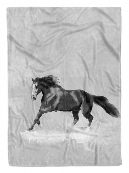 Handtuch Strandhandtuch Saunatuch Kuscheldecke Grau Pferd Motiv