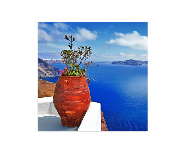 80x80cm Santorini Blumentopf Pflanze Meerblick