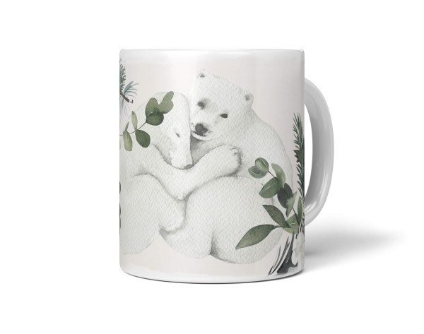 Tasse Porzellan Tier Motiv Eisbären Pärchen Winter Pflanzen Lieblich