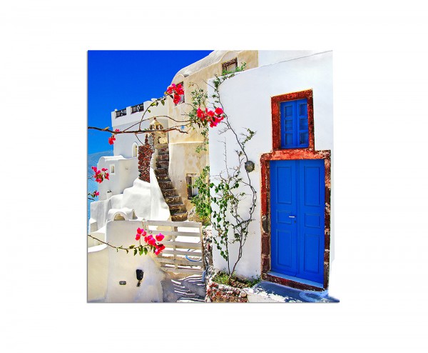80x80cm Santorini Haus Blumen mediterran