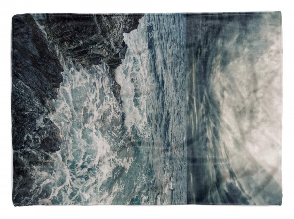 Handtuch Strandhandtuch Saunatuch Kuscheldecke mit Fotomotiv Meer Felsen grauer