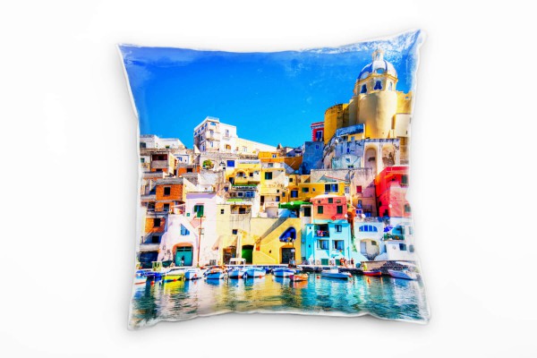 City, bunt, Neapel, Boote, Architektur, Sommer, Italien Deko Kissen 40x40cm für Couch Sofa Lounge Zi
