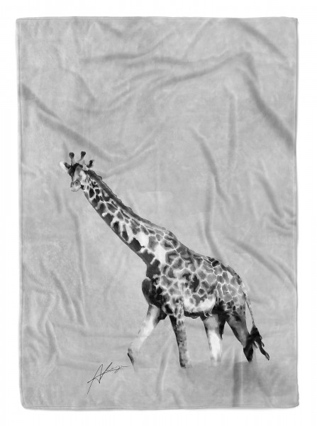 Handtuch Strandhandtuch Saunatuch Kuscheldecke Grau Giraffe Motiv Afrika