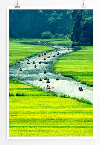 90x60cm Poster Reisfeld und Fluss NinhBinh Vietnam