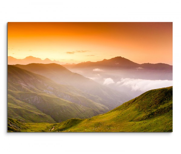 120x80cm Wandbild Georgien Kaukasus Gebirge Abendrot