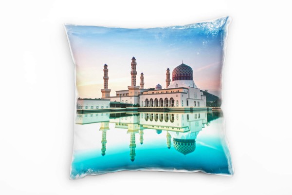 Seen, türkis, Floating Mosque, rosa, blau Deko Kissen 40x40cm für Couch Sofa Lounge Zierkissen