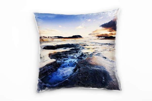 Landschaft, Meer, blau, orange, Island, Sonnenuntergang Deko Kissen 40x40cm für Couch Sofa Lounge Zi