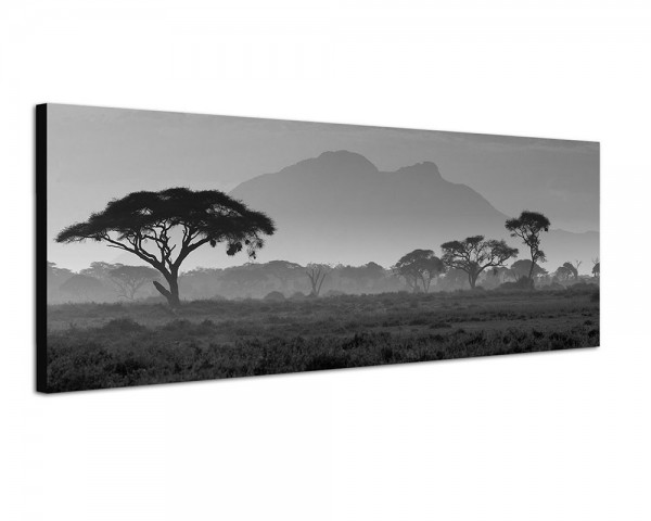 150x50cm Afrika Wiesen Bäume Berge Sonnenuntergang