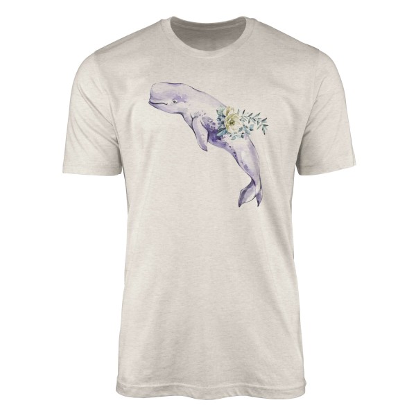 Herren Shirt 100% gekämmte Bio-Baumwolle T-Shirt Beluga Weißwal Wasserfarben Motiv Nachhaltig Ökomo