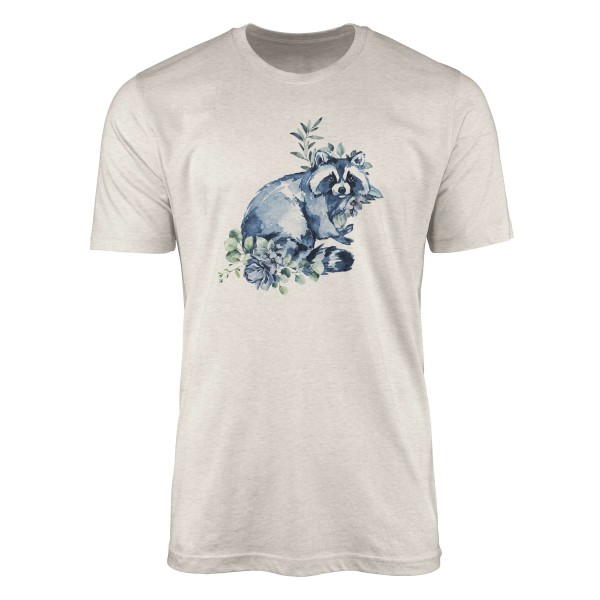 Herren Shirt 100% gekämmte Bio-Baumwolle T-Shirt Aquarell Waschbär Blumen Motiv Nachhaltig Ökomode