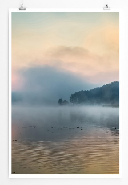 Landschaftsfotografie 60x90cm Poster Nebel über See bei Sonnenaufgang