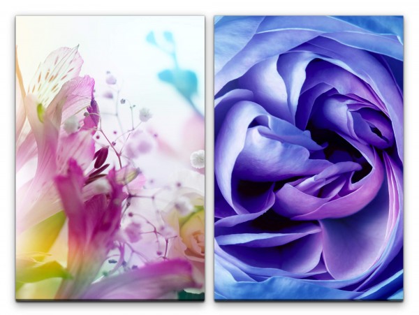 2 Bilder je 60x90cm Rose Blumen Blüten Farbenfroh Sommer Bunt Dekorativ