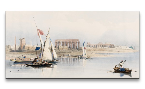 Remaster 120x60cm Nil in Ägypten alte Illustration Kunstvoll Schiffe Segel
