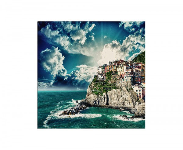 120x80cm Italien Meer Küste Dorf Wolkenhimmel