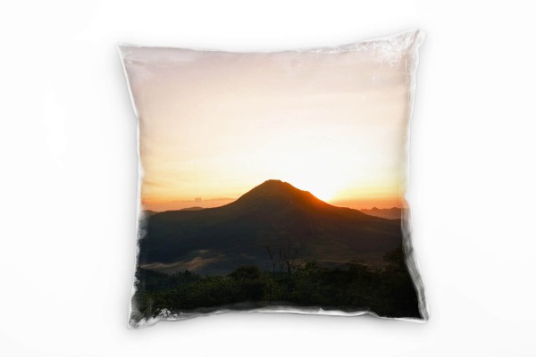 Landschaft, Sonnenuntergang, Berg, Indonesien, orange Deko Kissen 40x40cm für Couch Sofa Lounge Zier