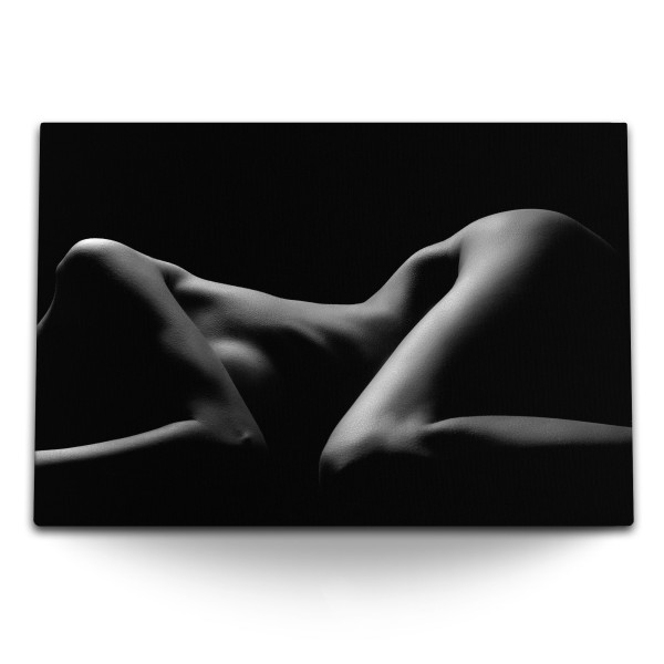 120x80cm Wandbild auf Leinwand Schwarz Weiß Akt Schlafzimmer junge Frau