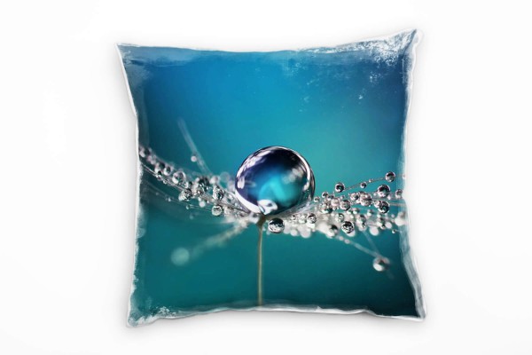 Macro, Wassertropfen, Blume, blau, weiß Deko Kissen 40x40cm für Couch Sofa Lounge Zierkissen