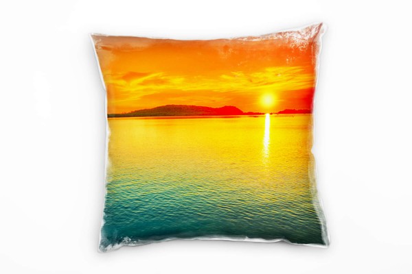 Seen, rot, gelb, blau, Sonnenuntergang Deko Kissen 40x40cm für Couch Sofa Lounge Zierkissen