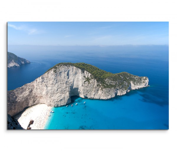 120x80cm Wandbild Griechenland Felsen Meer Strand Boote