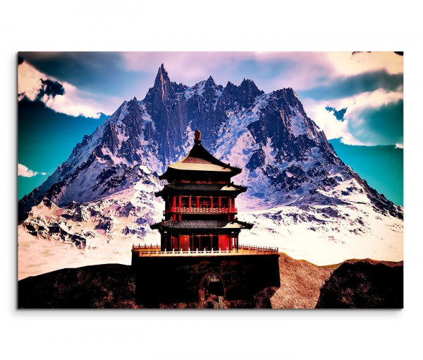 120x80cm Wandbild Berge Schnee Tempel Buddhismus