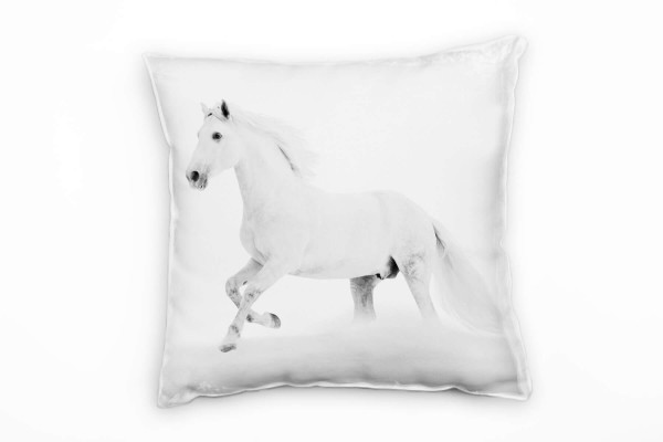 Tiere, weiß, Pferd im Schnee Deko Kissen 40x40cm für Couch Sofa Lounge Zierkissen