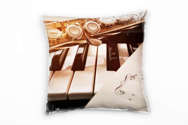 Macro, Piano, Flöte, Notenblatt, gold, beige Deko Kissen 40x40cm für Couch Sofa Lounge Zierkissen